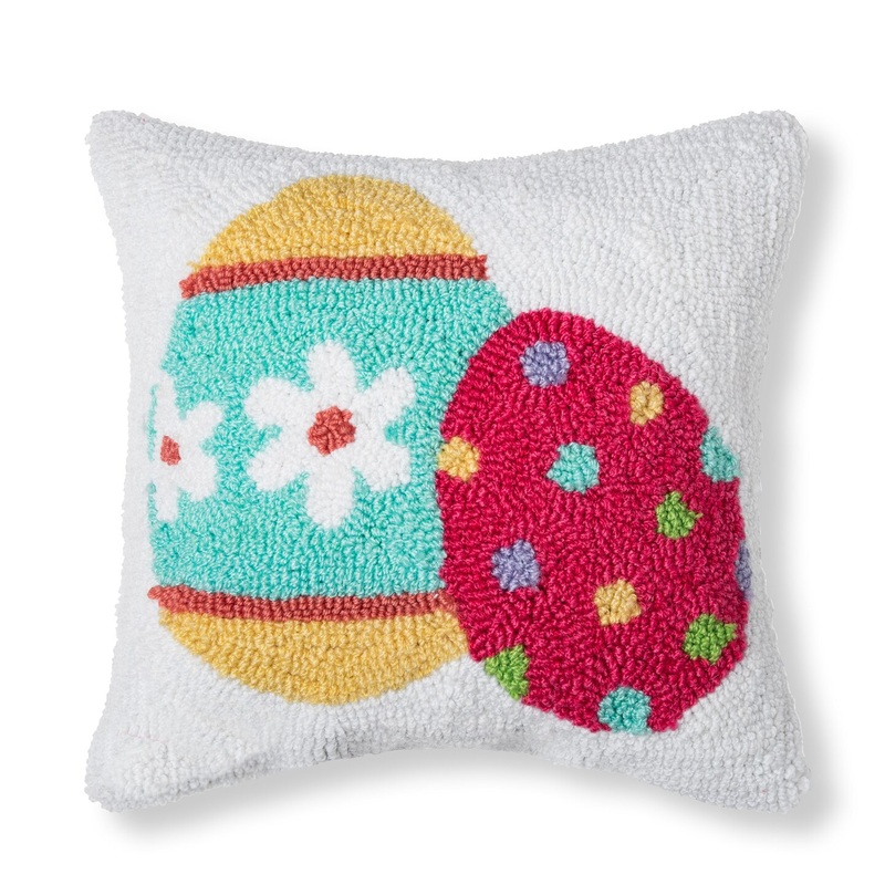 12″ x 12″ Easter Spring Themed Eggs Small/Petite Hooked Accent Throw Pillow