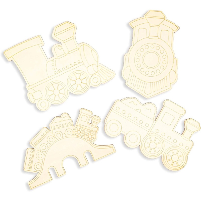 24 Pack Unfinished Wood Slice Train Cutouts for Crafts, Wooden Trains for DIY Projects (4.6 x 3.6 In)