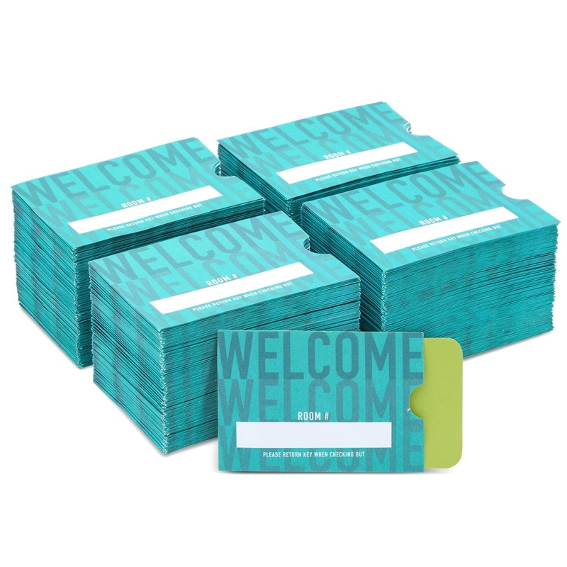 500 Pack Hotel Key Card Envelopes, Key Sleeve for Residents, Room Card Envelope for Motel, Business, Bulk Printed Card Sleeves, Welcome Guests (Teal, 2.4×3.5 In)