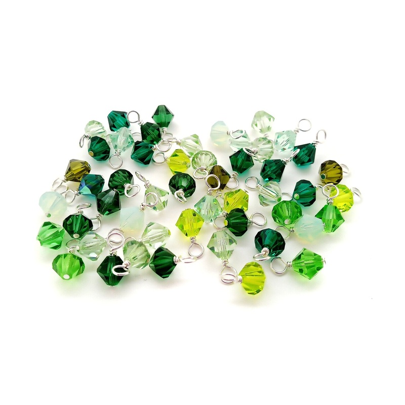 Green Bicone Dangles, 25 Crystal 6mm Bead Charms, Adorabilities