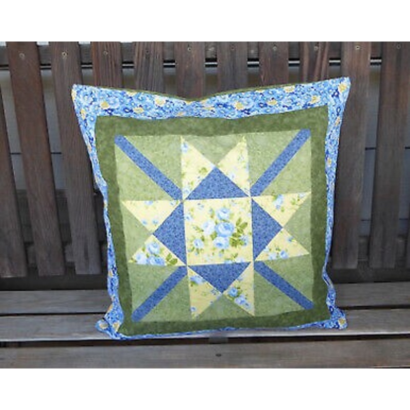 Medallion Deco Pillow with Ohio Star   Quilted and Handmade 18″ and Cotton Fa…