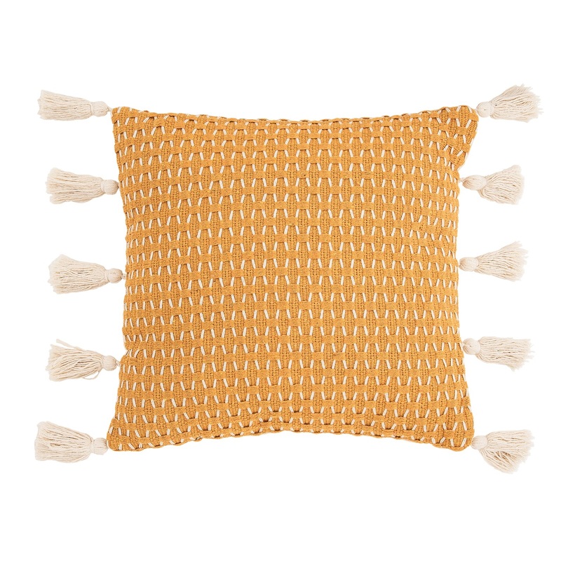 Ochre Textured Diamond Woven Throw Pillow