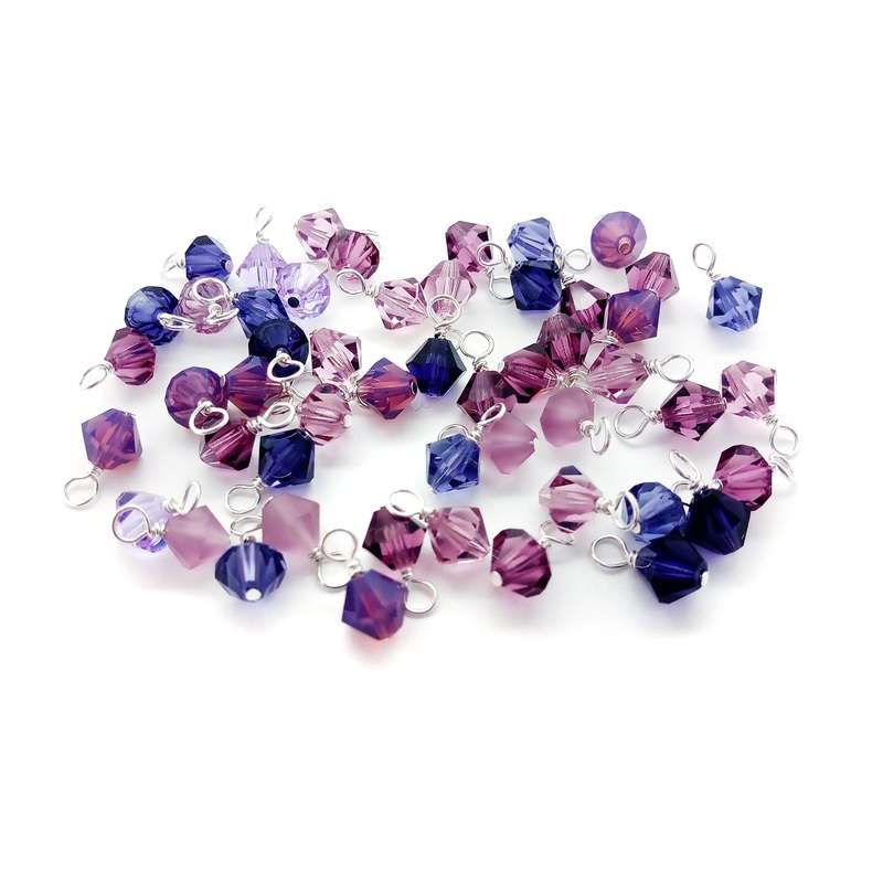 Purple Bicone Dangles, 25 Crystal 6mm Bead Charms, Adorabilities