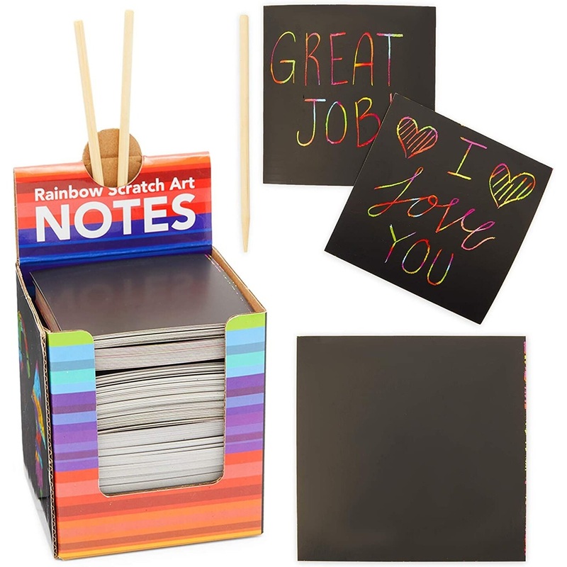 Rainbow Scratch Off Notes with 2 Wood Styluses Sticks (3.5 in, 300 Sheets)