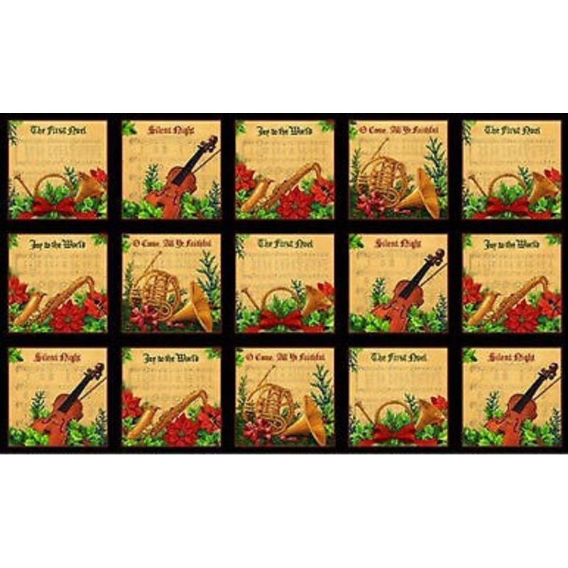 Musical Christmas Black 23 x 43in Panel by Elizabeths Studio Sold By the Panel