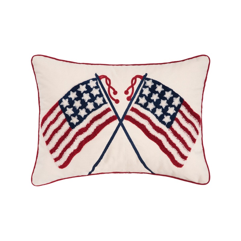 14″  x 20″ Patriotic Crossed USA American Flag Stars & Stripes Accent Throw Pillow