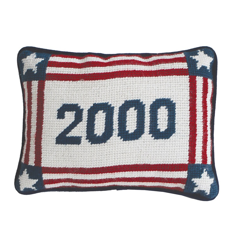 6.5″  x 9″ Patriotic Year “2000” Stars & Stripes Red White and Blue Needlepoint Small/Petite Accent Throw Pillow