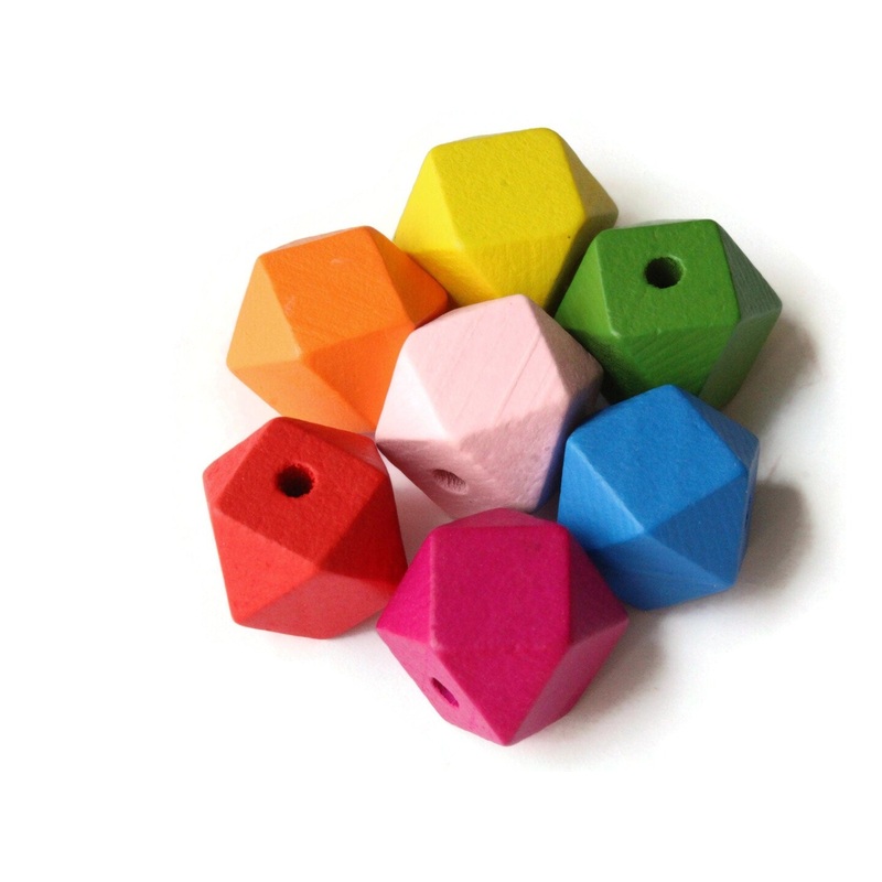 8 20mm Mixed Color Faceted Cube Wood Beads