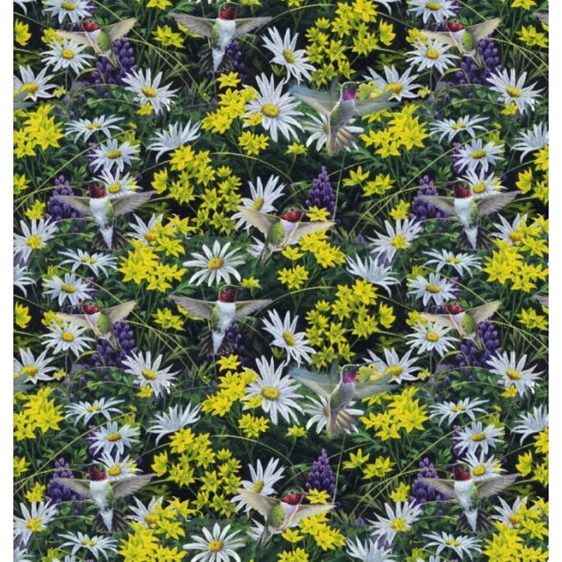 Mountain SunriseBirds and Flowers Cotton Fabric by 3 Wishes Fabric