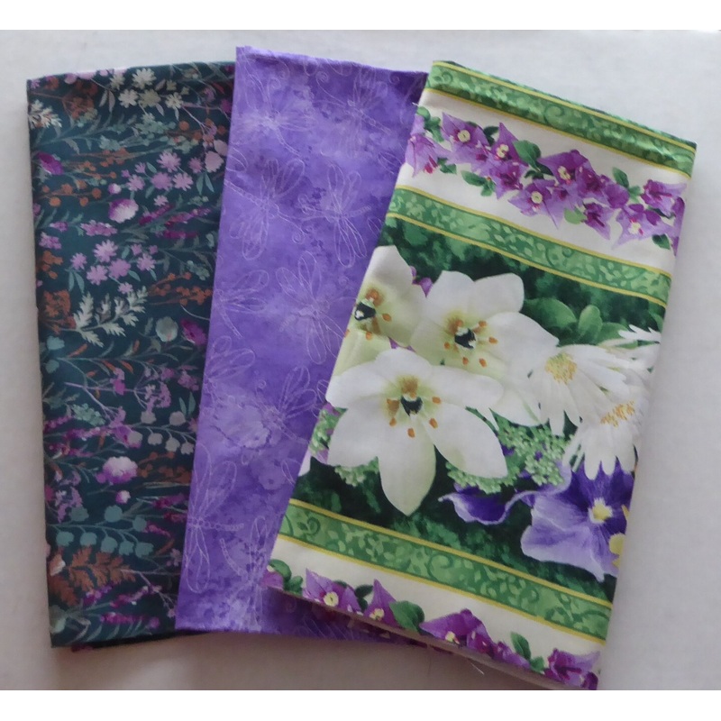 Purple Flower and Stripe New Half Yard Plus Bundle