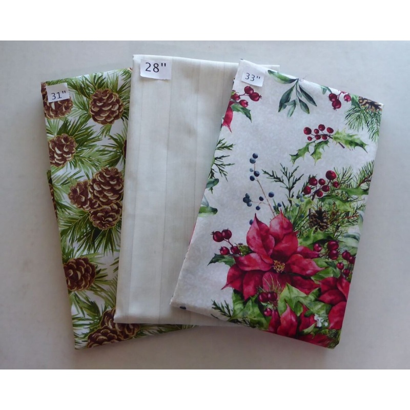 Red Pointsetta and Pinecones White Blender 2 yds 21in Last the Best End of Bolt