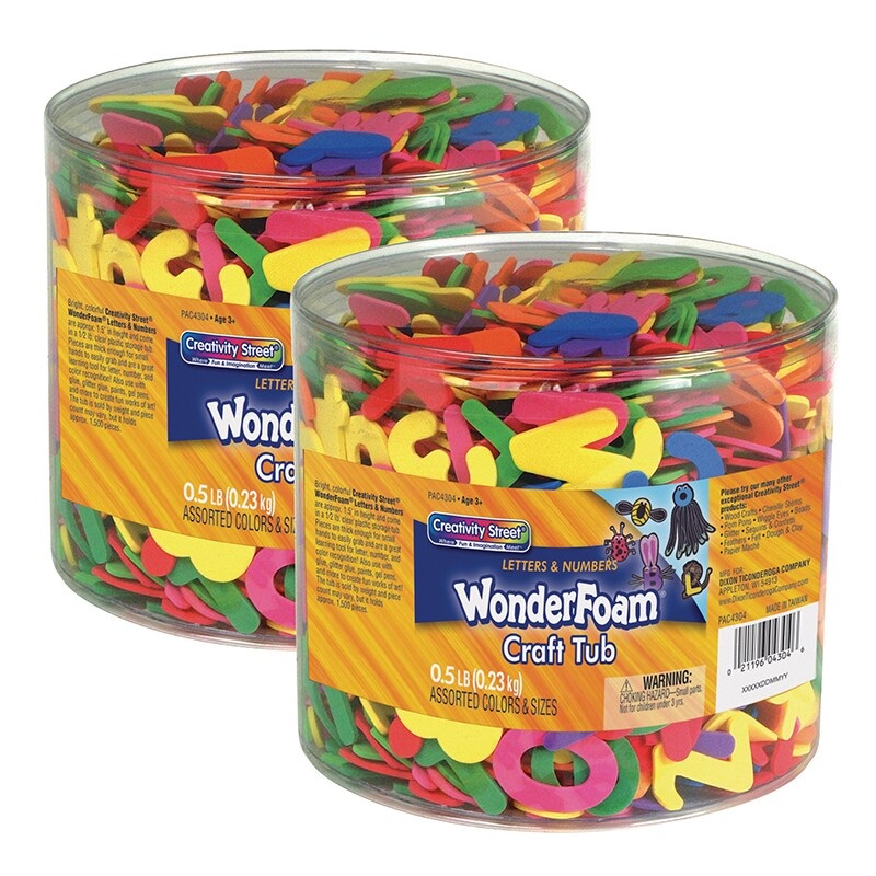 WonderFoam Craft Tub, Letters and Numbers, Assorted Sizes, 1/2 lb. Per Tub, 2 Tubs