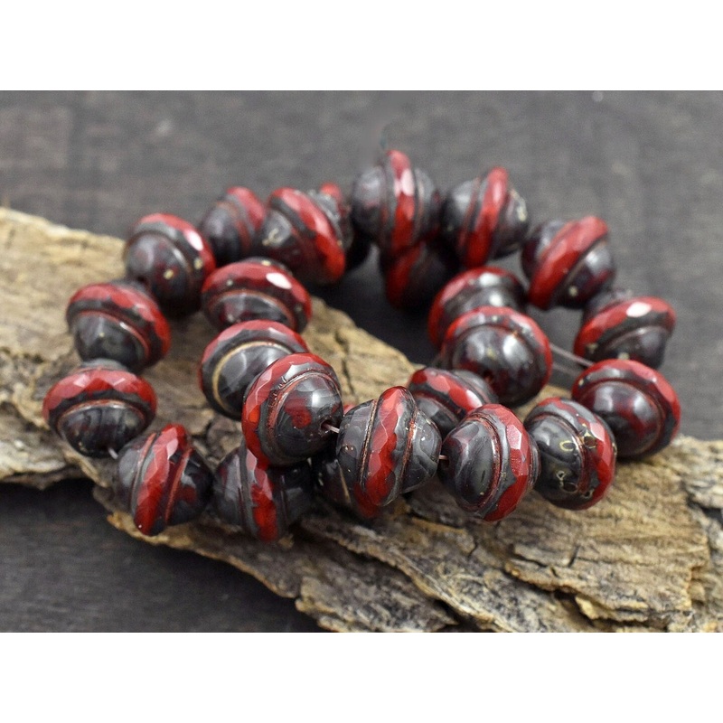 10x12mm Red Picasso Saturn Beads
