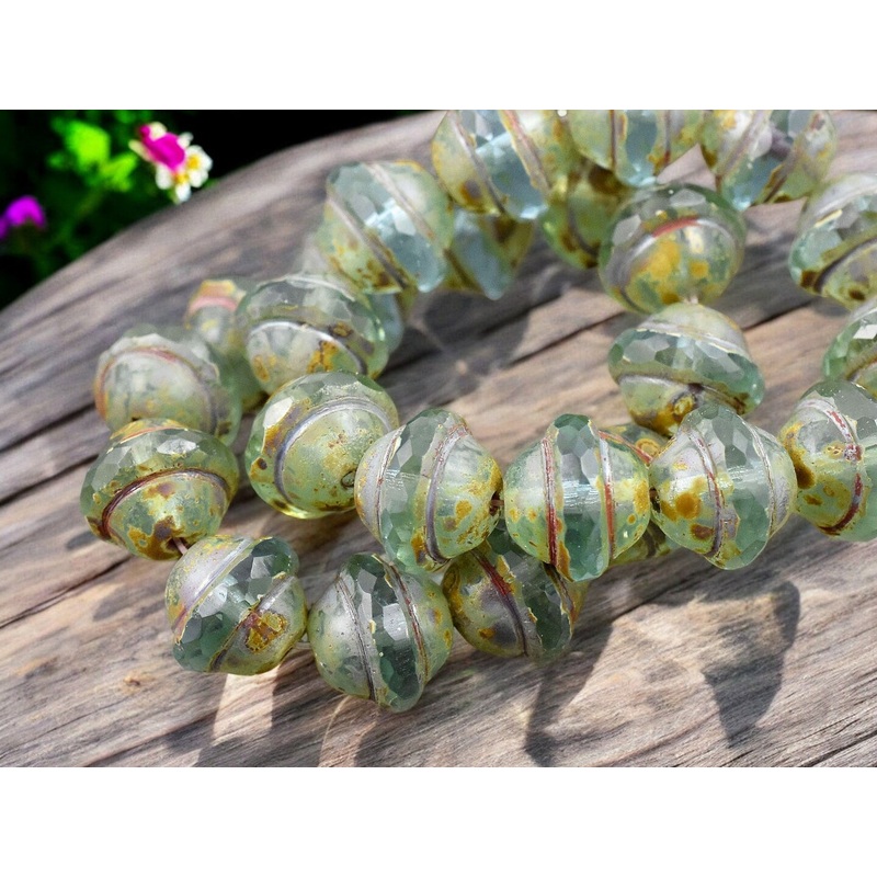 *12* 10x12mm Aqua Picasso Saturn Beads
