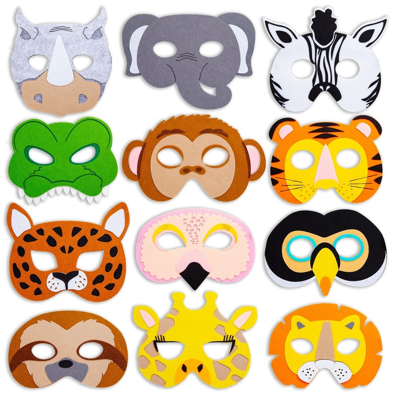 12 Pack Felt Animal Masks for Kids, Jungle Safari Party Favors for Birthday (7×7.2 in)