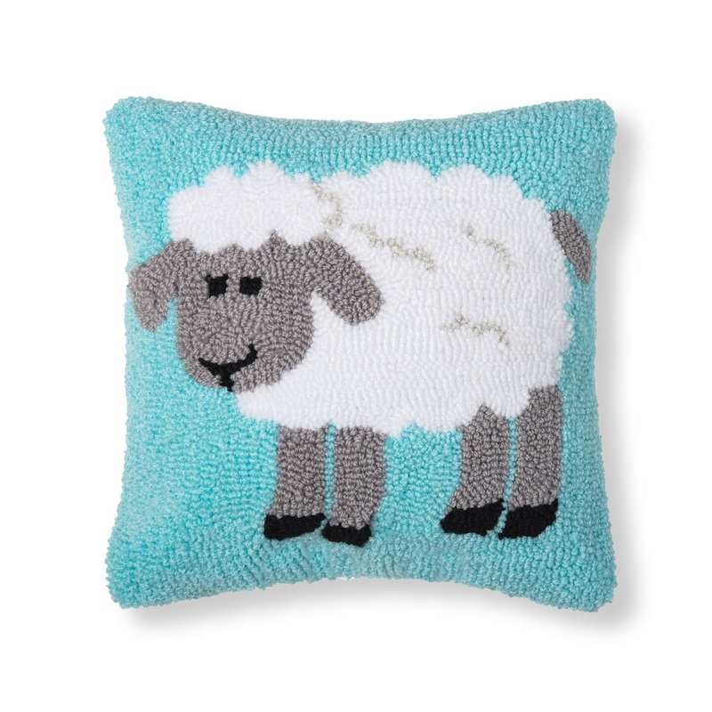 12″ x 12″ Fluffy Sheep Hooked Spring Easter Themed Small/Petite Accent Throw Pillow