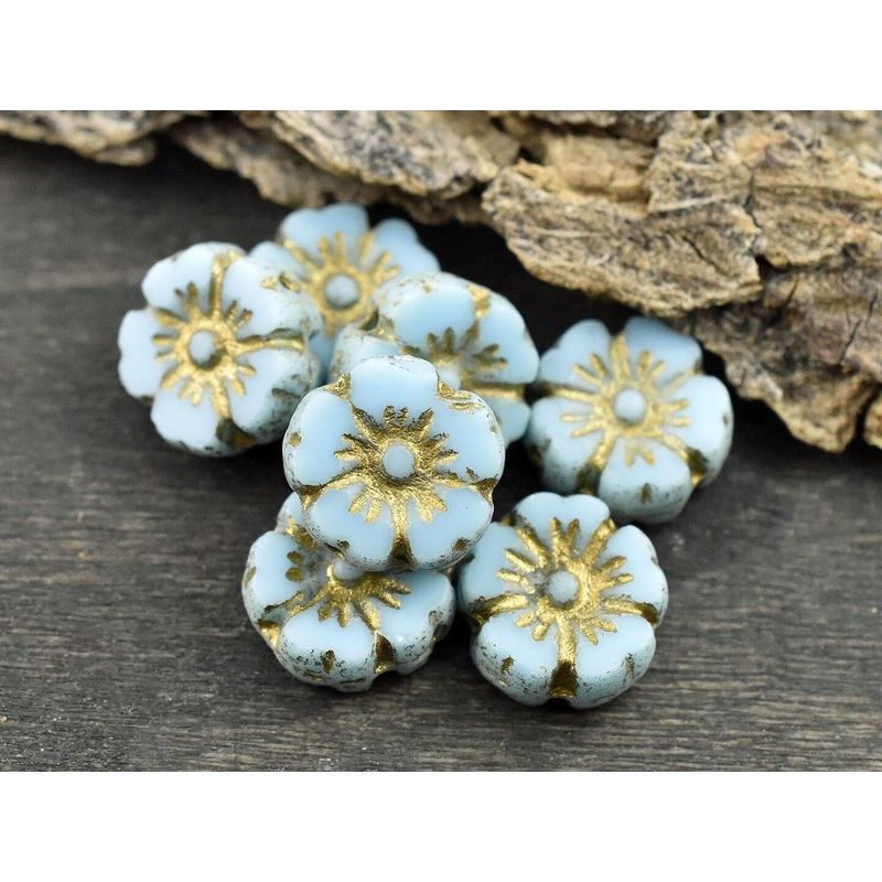 *16* 9mm Gold Washed Sky Blue Table Cut Hawaiian Flower Beads