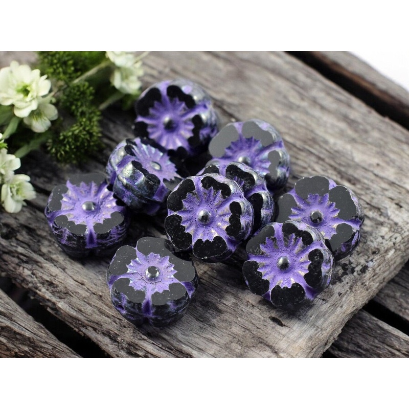 *16* 9mm Purple Washed Eggplant Iris Table Cut Hawaiian Flower Beads