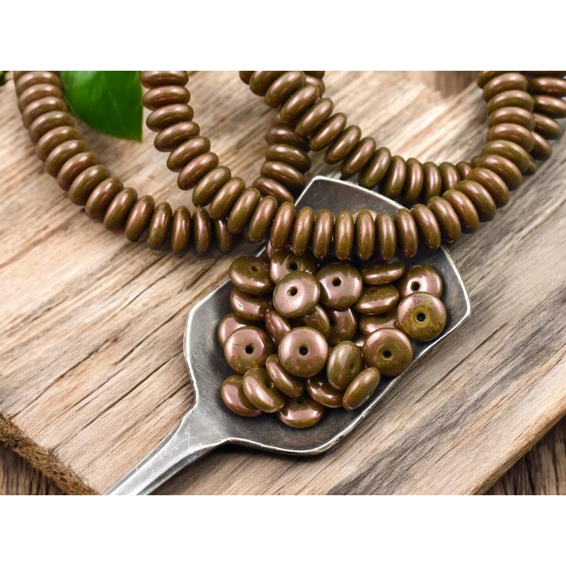 *50* 6x2mm Green Lustered Brown Bronze Smooth Rondelle Beads