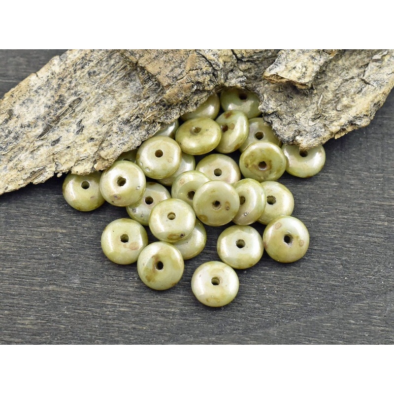 *50* 6x2mm Opaque Greenstone Picasso Smooth Rondelle Beads