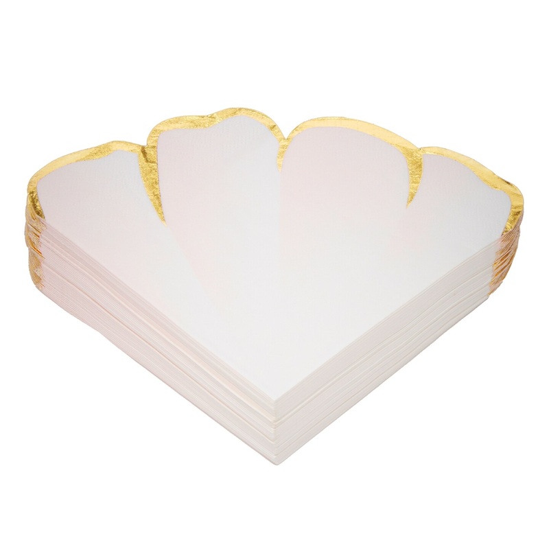 BLUE PANDA 50 Pack Pink & Gold Petal Floral Paper Napkins, 6.25×6 Inches, Scalloped Napkins for Birthday, Wedding, Bridal Shower, Tea Party & More