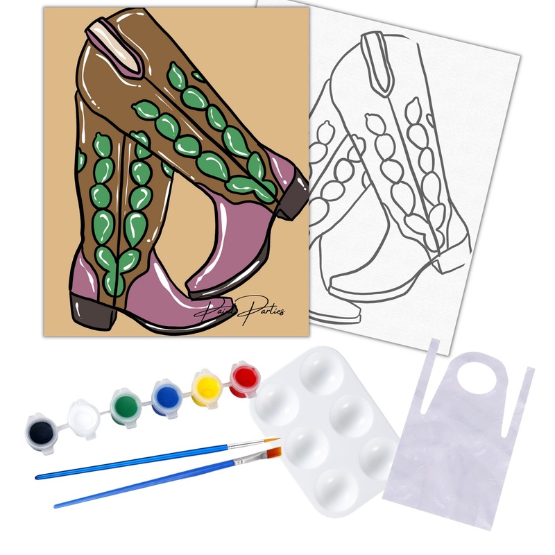 “Cowgirl Boots” DIY Canvas Art Kit for Adults Beginner, Acrylic Paint Size 11×14 inch