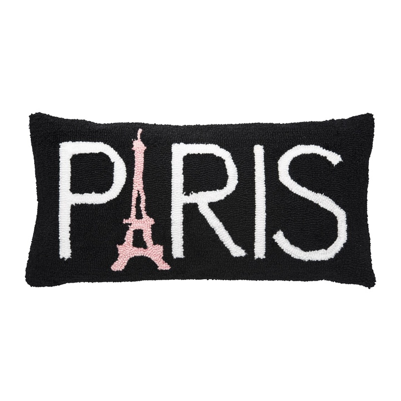 12″ x 24″ Eiffel Tower “PARIS” Hooked Accent Throw Pillow  All Seasons Decor
