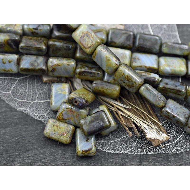 12x8mm Smokey Blue Topaz Travertine Rectangle Beads