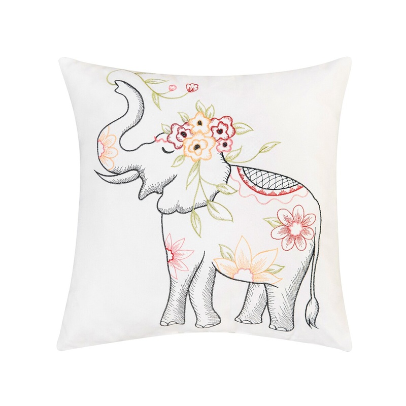 18″ x 18″ Tropical Elephant Indoor / Outdoor Embroidered Throw Pillow