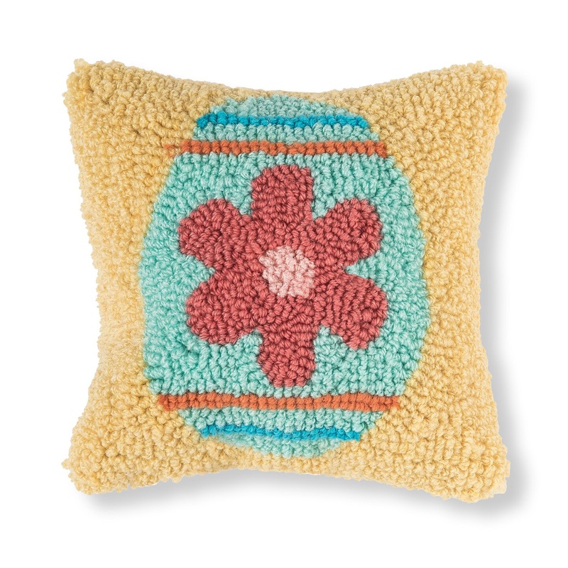 8″ x 8″ Flower Egg Hooked Small/Petite Spring Easter Themed Accent Throw Pillow