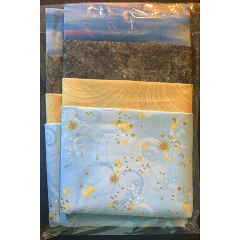 Blue and Gold Fat Quarter Four Pack  Solid and Novelty Sues Creating Cottage