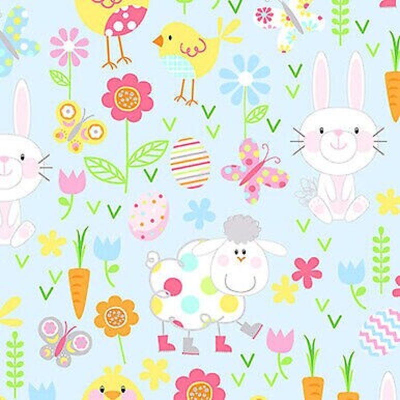 Hippity Hoppity Friends Blue Multi  by Benartex Studio Cotton Fabric By the Yard