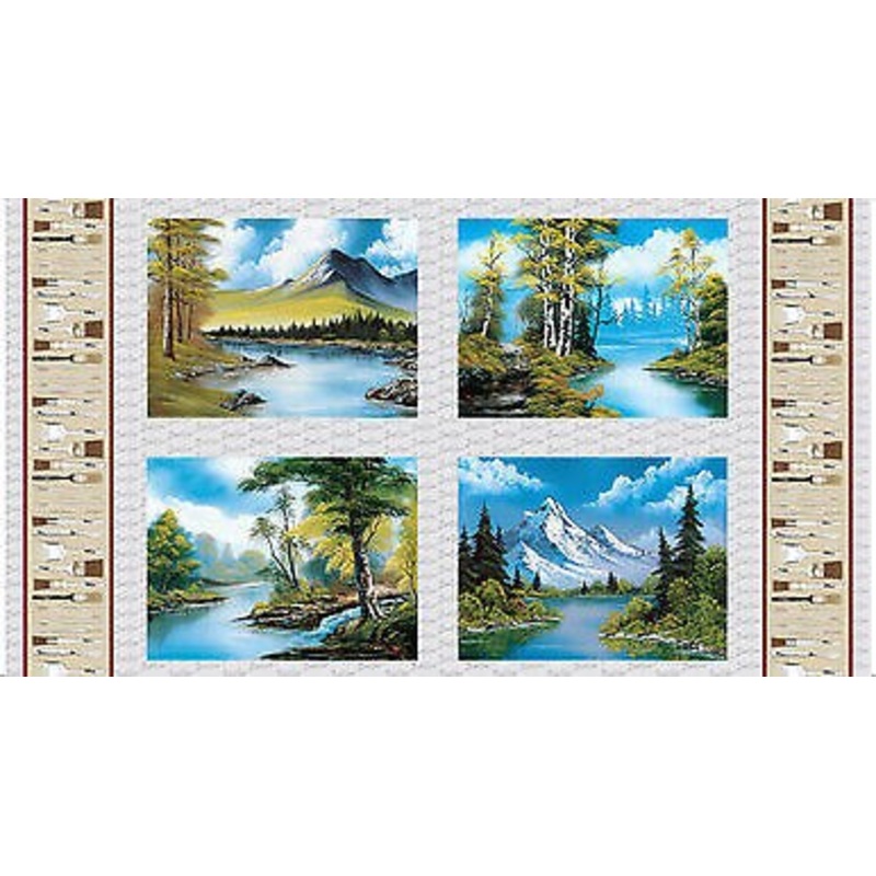 Joy of Painting Digital 4 Picture Panel 23 X 44 By Studio E Fabrics