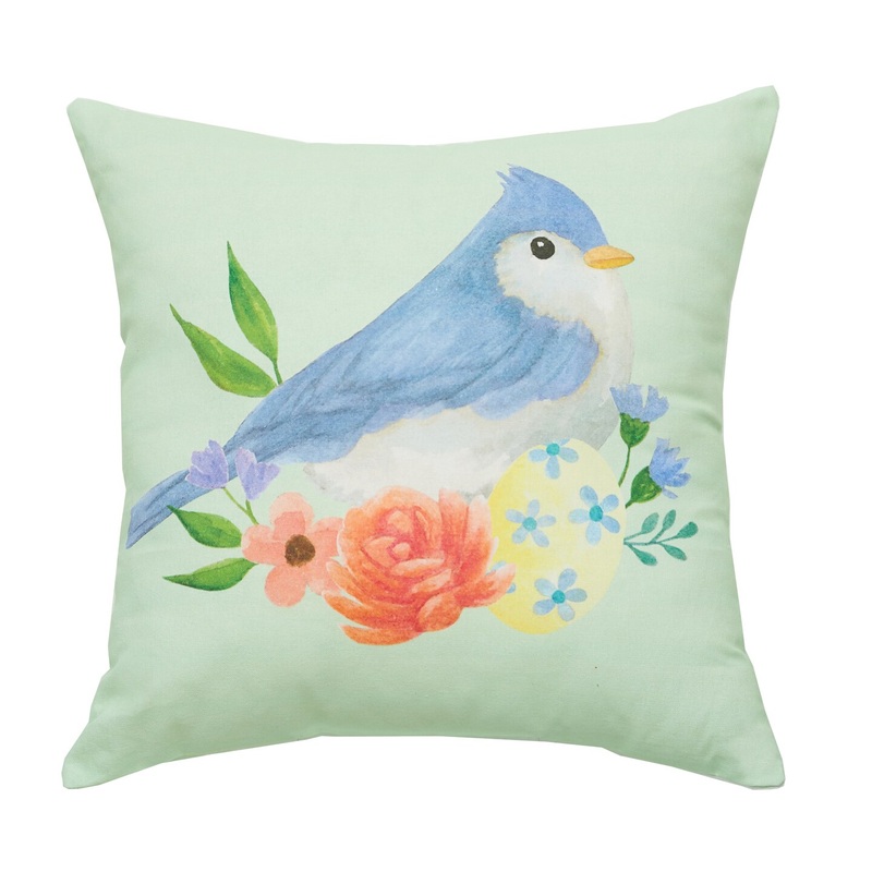 18″ x 18″ Green Floral Bird Woven Spring Easter Themed Accent Throw Pillow