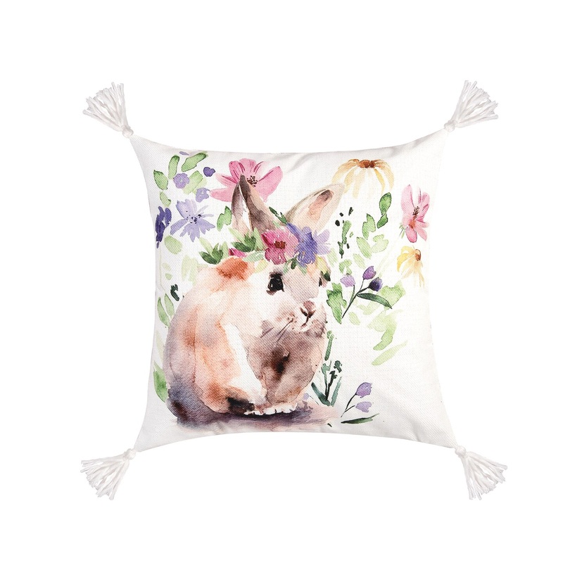 Flowers Bunny II Spring Throw Pillow
