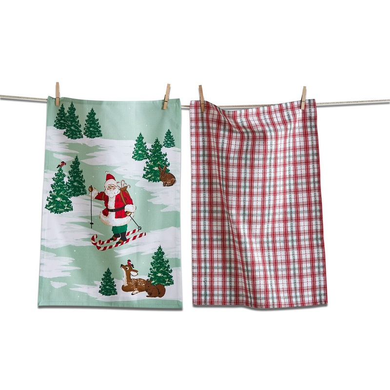 Skiing Santa Dishtowel S/2