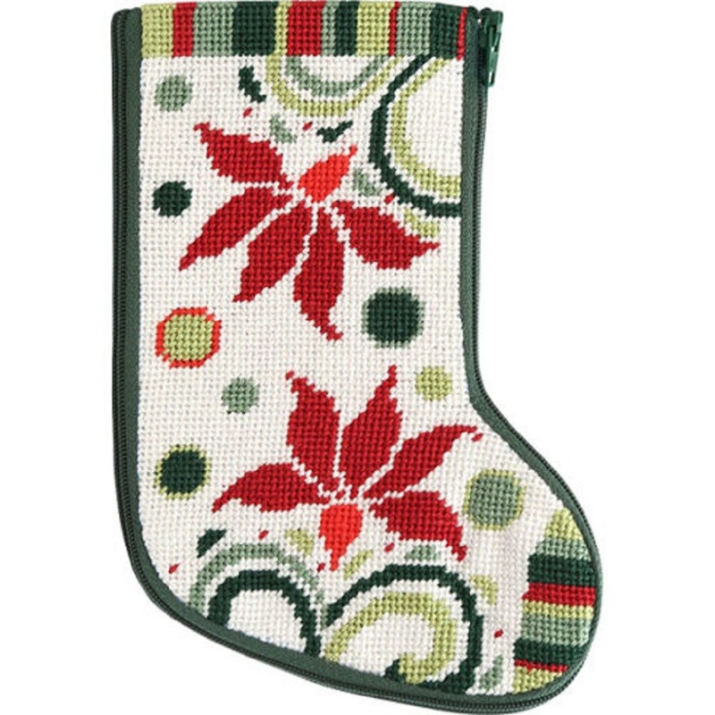 Stitch & Zip Modern Poinsettia Mini Stocking Needlepoint Kit