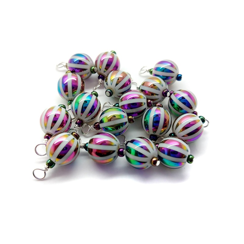 Tiny Iridescent Striped Bead Dangles, Charms for Jewelry Making, 10 pc, Adorabilities