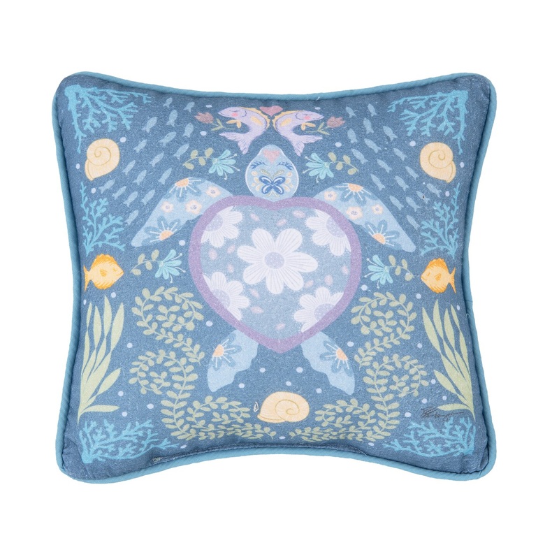 Turtle Coral Printed Small Petite Throw Pillow