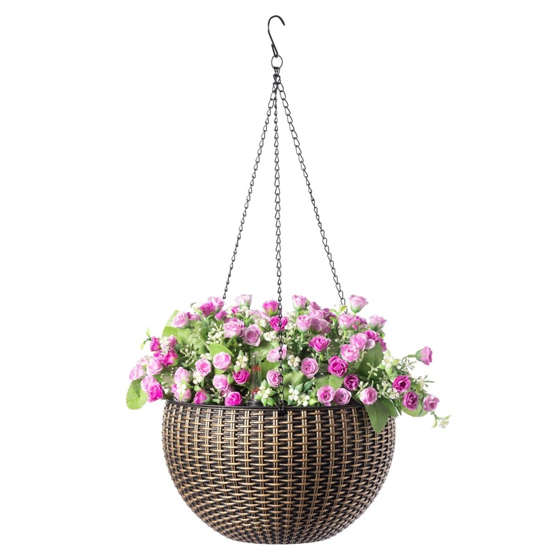 10″ Self Watering Bronze Hanging Basket Flower Planter