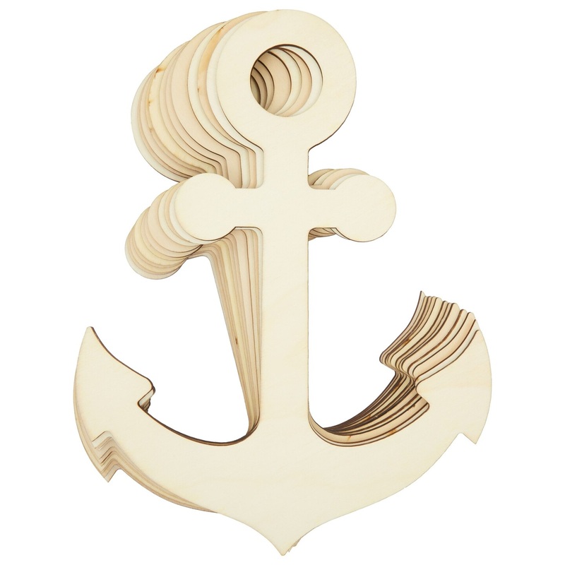 12 Pack Unfinished Wooden Anchors for Crafts, Nautical Wood Cutouts for DIY Projects, Nautical Decor (11.6 x 8.8 In)