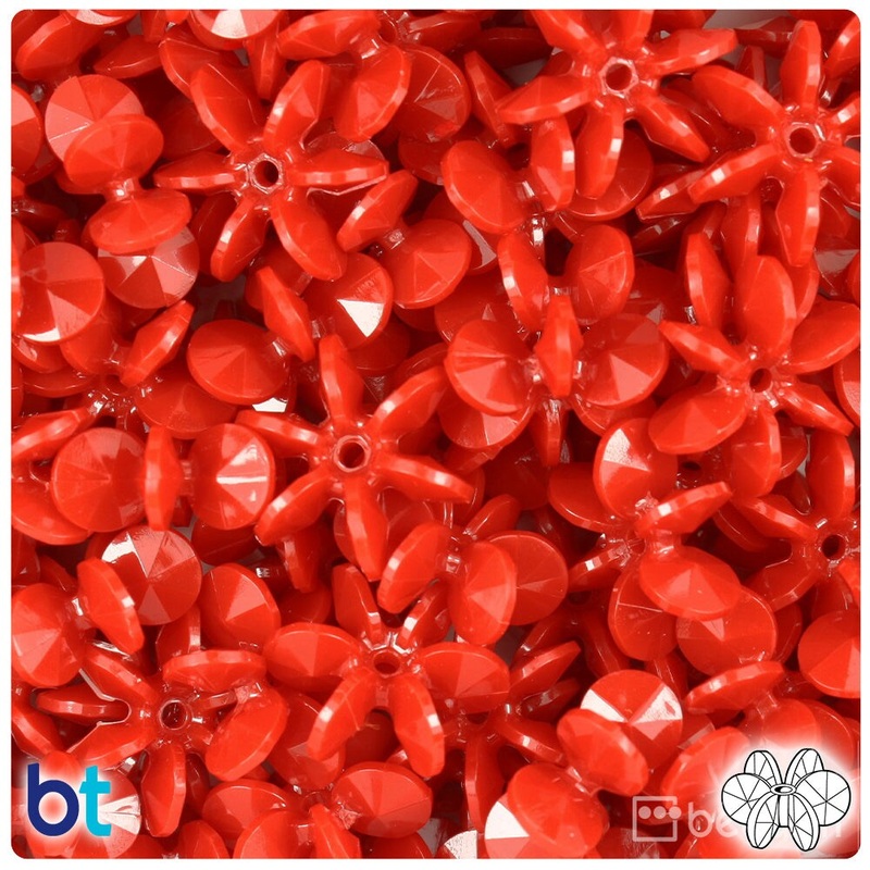 BeadTin Red Opaque 18mm SunBurst Plastic Craft Beads (135pcs)