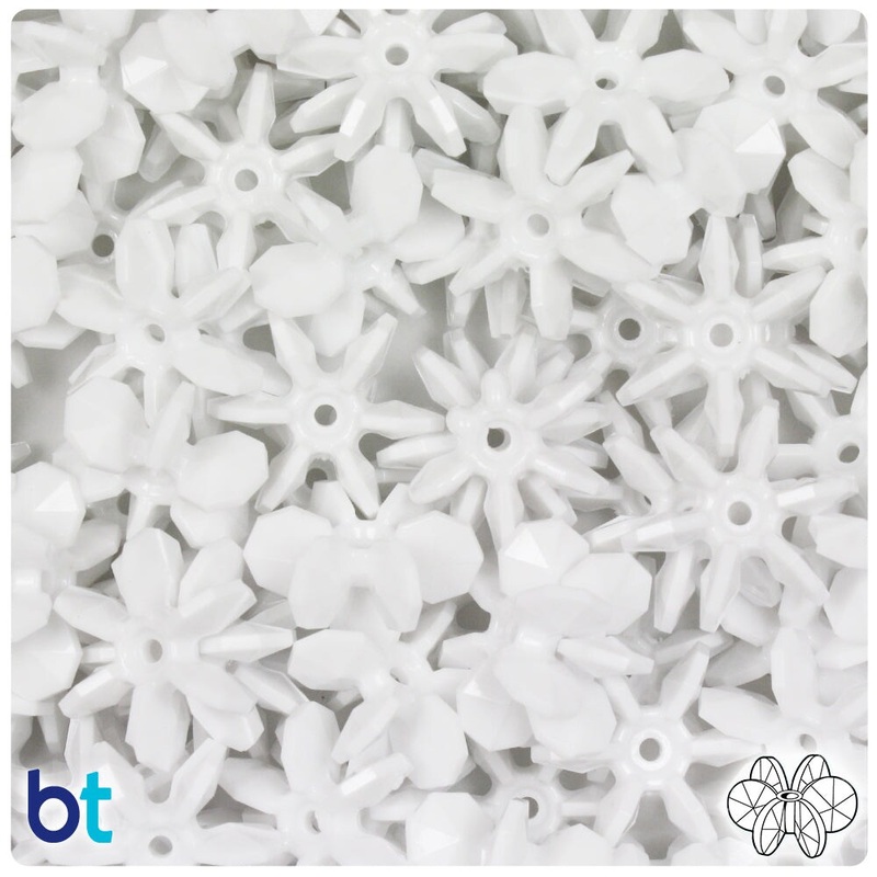 BeadTin White Opaque 18mm SunBurst Plastic Craft Beads (135pcs)