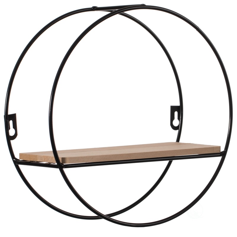 Decorative Modern Round Accent Floating Shelf Circle Decor Display Wall Mounted Rack with Metal Frame and Pine Wood Shelf