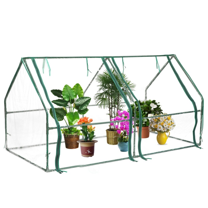 Green Outdoor Waterproof Portable Plant Greenhouse with 2 Clear Zippered Windows