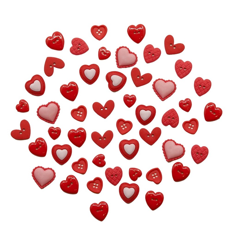 Heart Button Assortment  50 Red & Pink Valentines Day Buttons for Sewing & Crafts  Resin Novelty Heart Designs