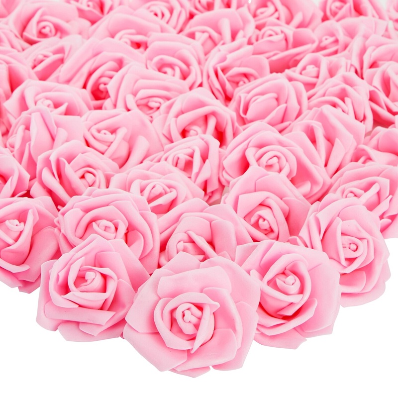 100 Pack Artificial Pink Roses, DIY Crafts, 3 Inch Stemless Flower Heads for Wall Decor, Weddings, Bouquets