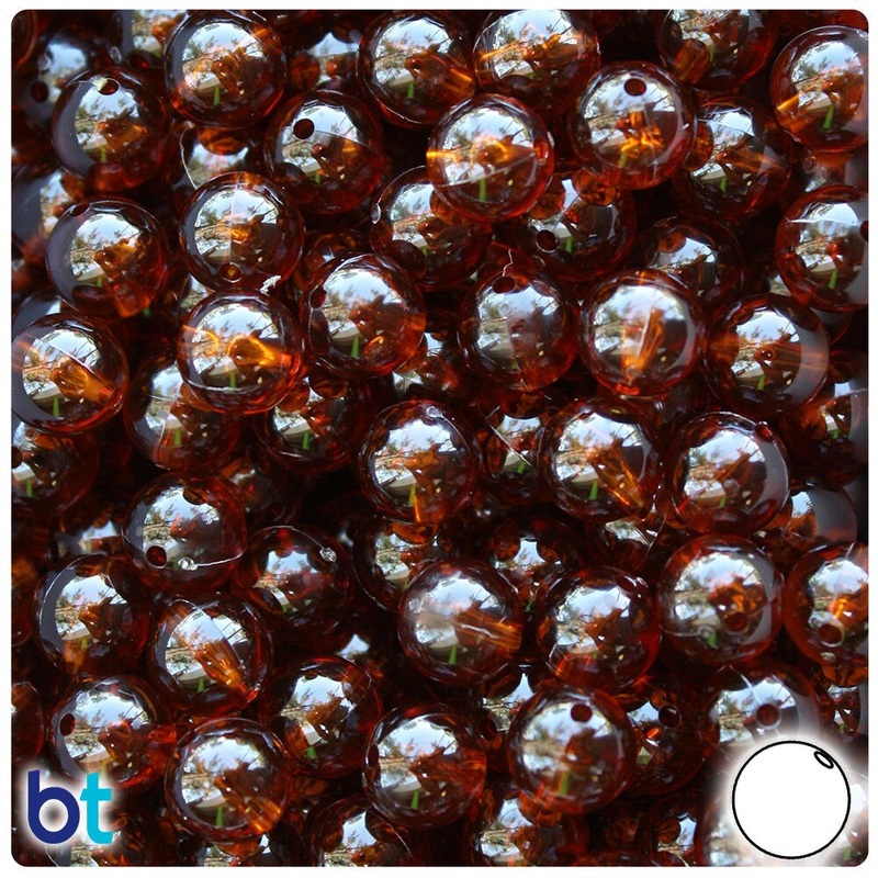BeadTin Root Beer Transparent 10mm Round Plastic Craft Beads (150pcs)