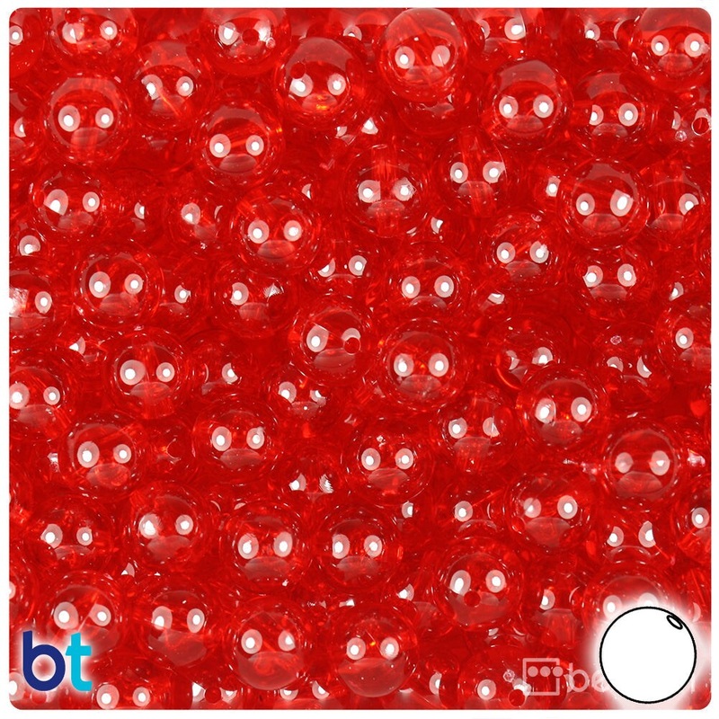 BeadTin Ruby Transparent 10mm Round Plastic Craft Beads (150pcs)