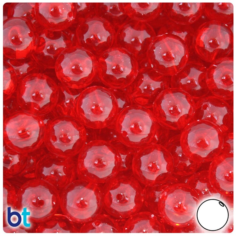 BeadTin Ruby Transparent 12mm Round Plastic Craft Beads (60pcs)